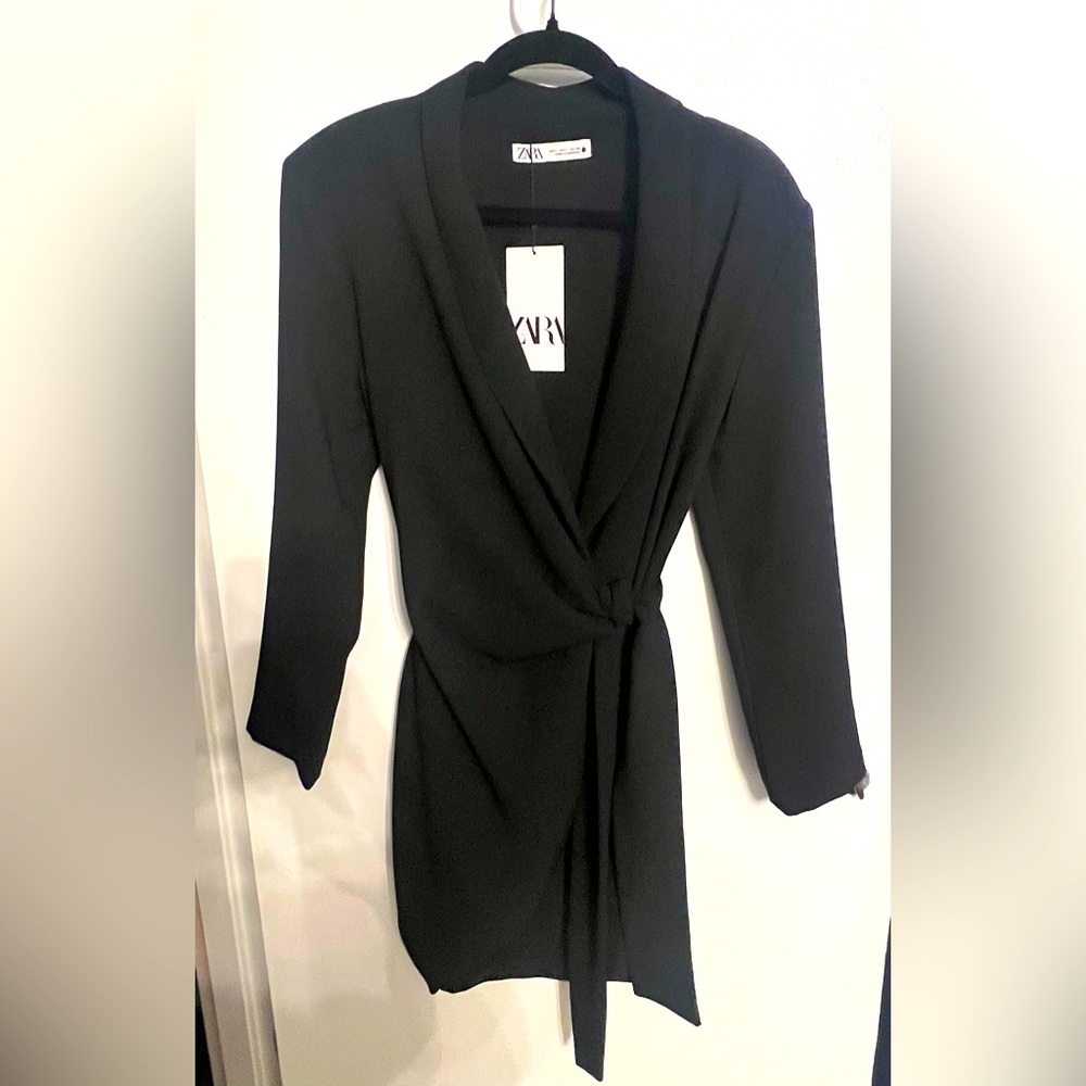 Zara shawl collar wrap blazer dress L